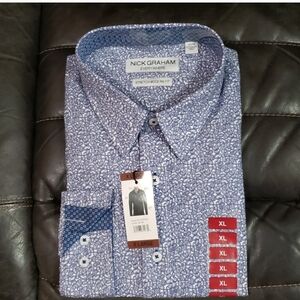 Nick Graham Traveler Collection Performance Modern-Fit Stretch Dress Sz. M Shirt